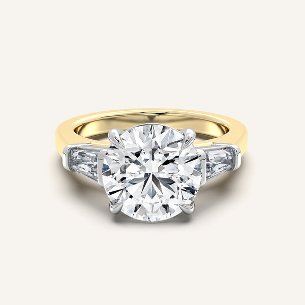 Round Tapered Baguette Engagement Ring | 18k Two Tone Gold