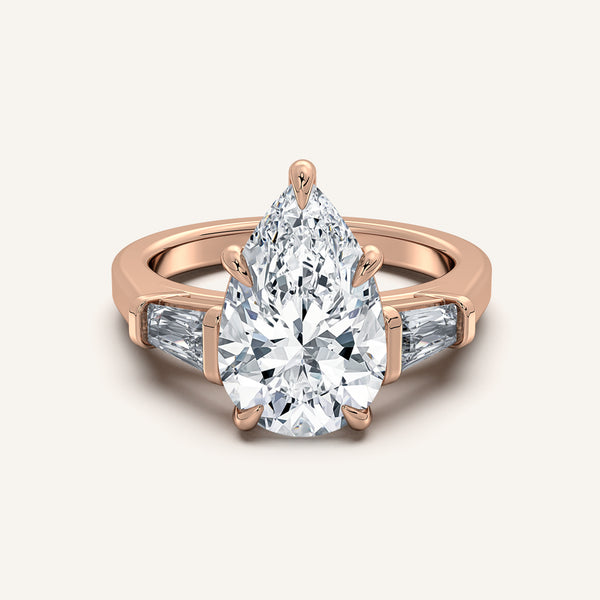Pear Shape Tapered Baguette Engagement Ring | 18k Rose Gold