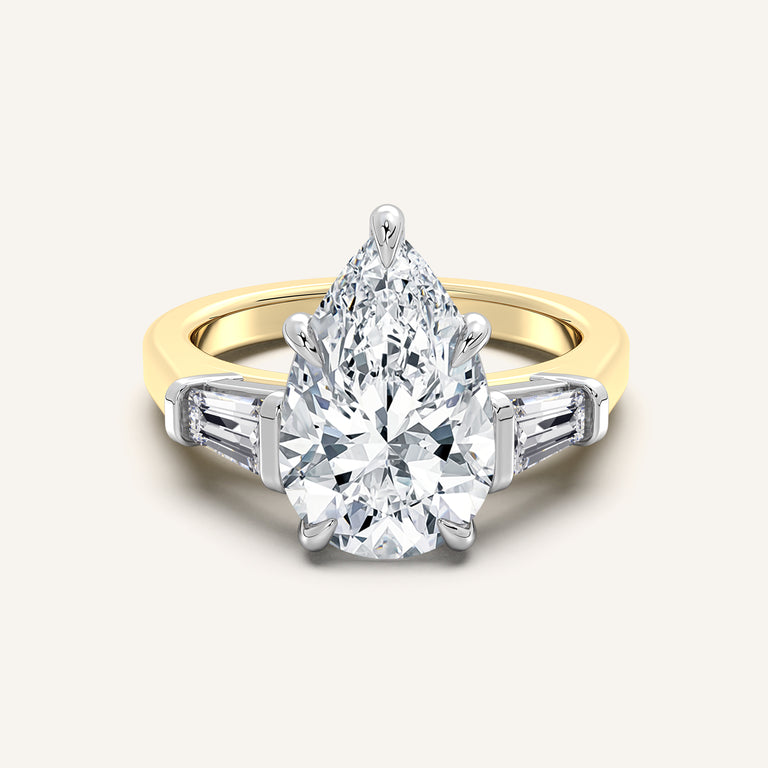 Image for Pear Shape Tapered Baguette Engagement Ring | 18k Two Tone Gold