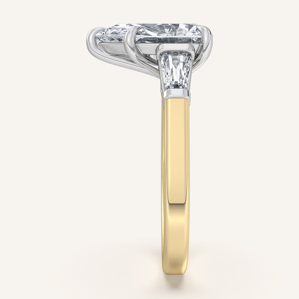 Pear Shape Tapered Baguette Engagement Ring | 18k Two Tone Gold
