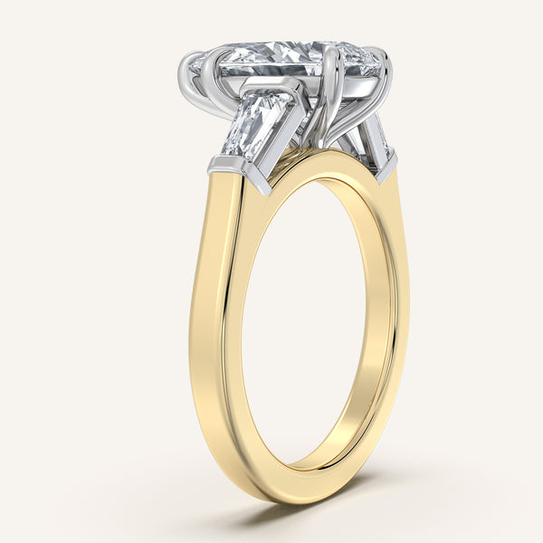 Pear Shape Tapered Baguette Engagement Ring | 18k Two Tone Gold