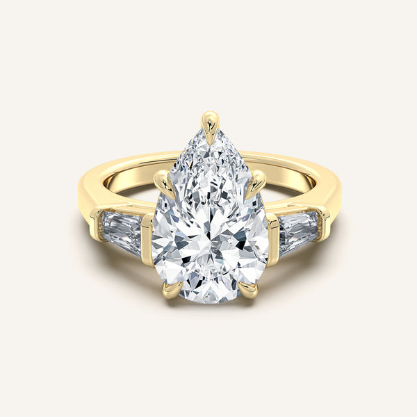 Pear Shape Tapered Baguette Engagement Ring | 14k Yellow Gold