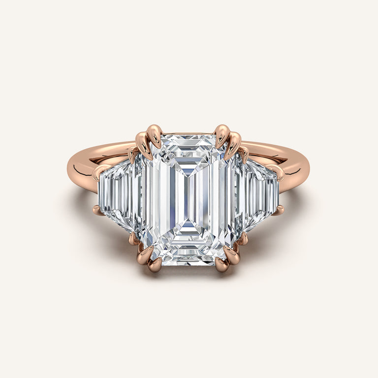 Image for Emerald Cut Three Stone Trapezoid Engagement Ring | 18k Rose Gold