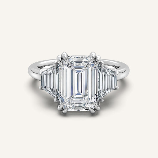 Emerald Cut Three Stone Trapezoid Engagement Ring | Platinum