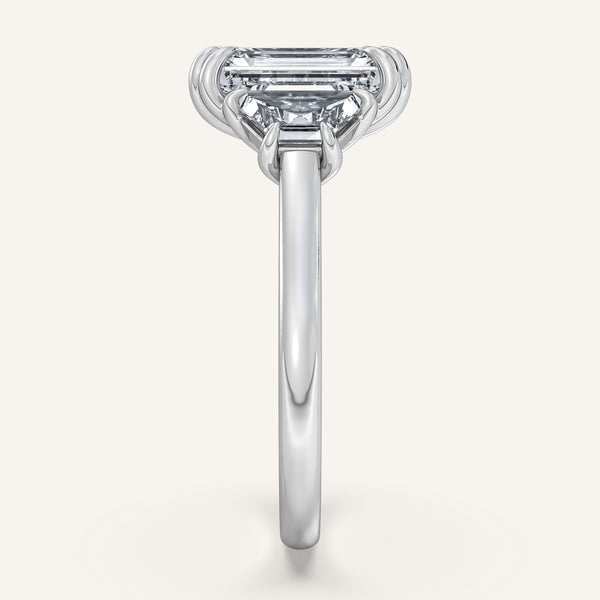 Emerald Cut Three Stone Trapezoid Engagement Ring | Platinum