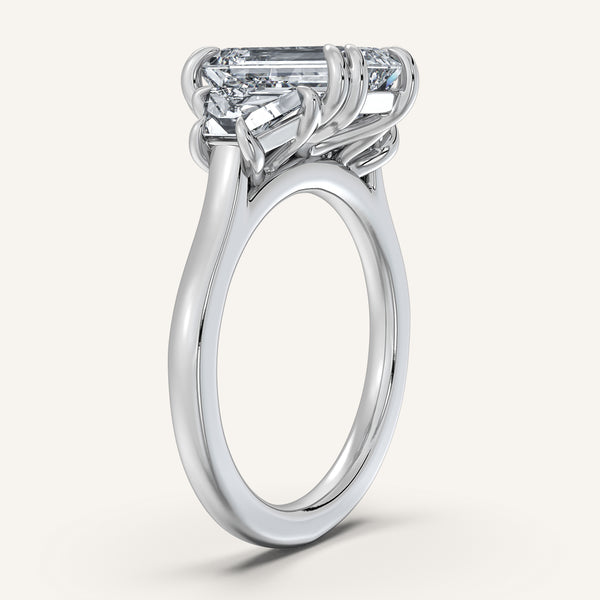 Emerald Cut Three Stone Trapezoid Engagement Ring | Platinum