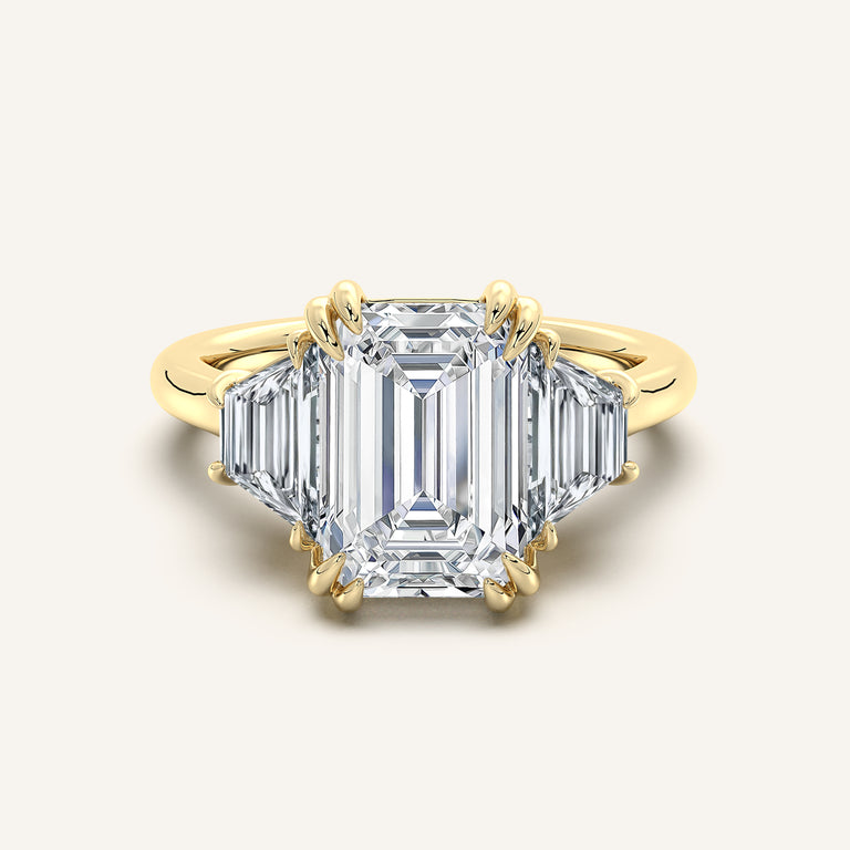 Image for Emerald Cut Three Stone Trapezoid Engagement Ring | 18k Yellow Gold