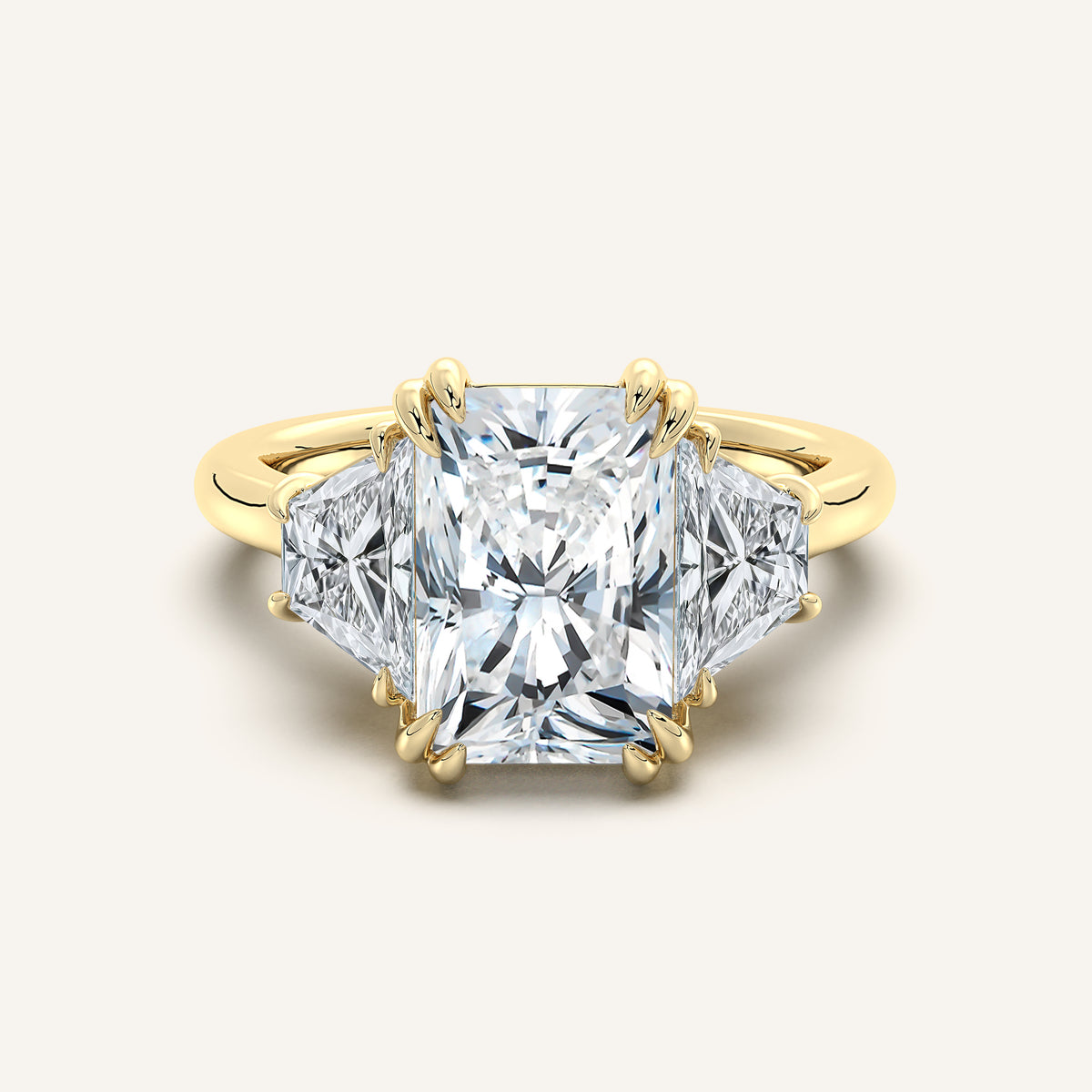 Image for Radiant Cut Three Stone Trapezoid Engagement Ring | 14k Yellow Gold