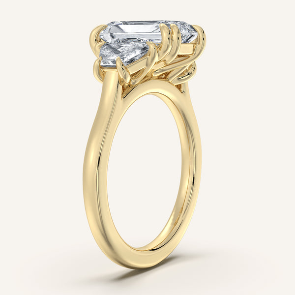 Radiant Cut Three Stone Trapezoid Engagement Ring | 18k Yellow Gold