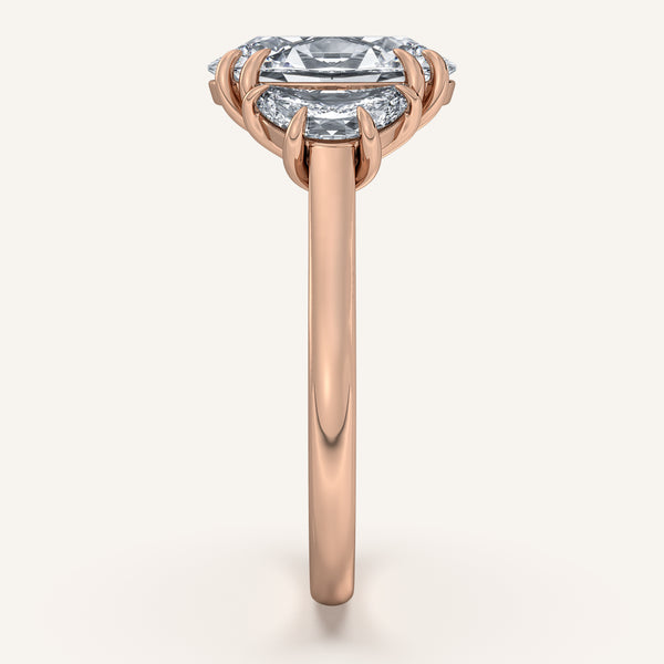 Oval Three Stone Cresent Engagement Ring | 18k Rose Gold