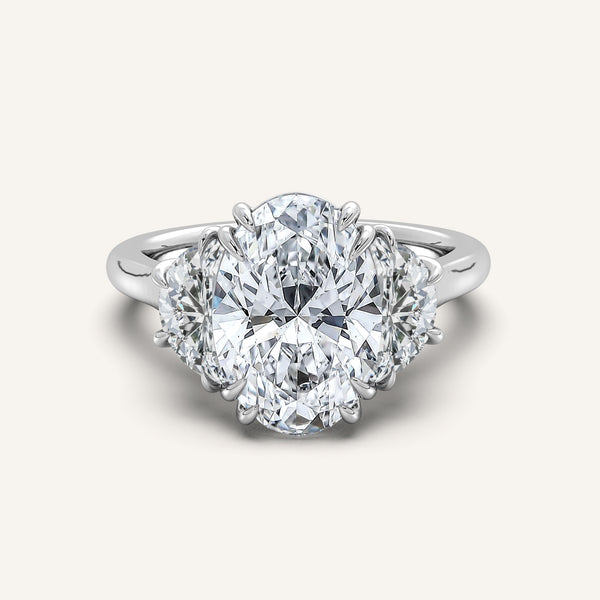 Oval Three Stone Cresent Engagement Ring | Platinum
