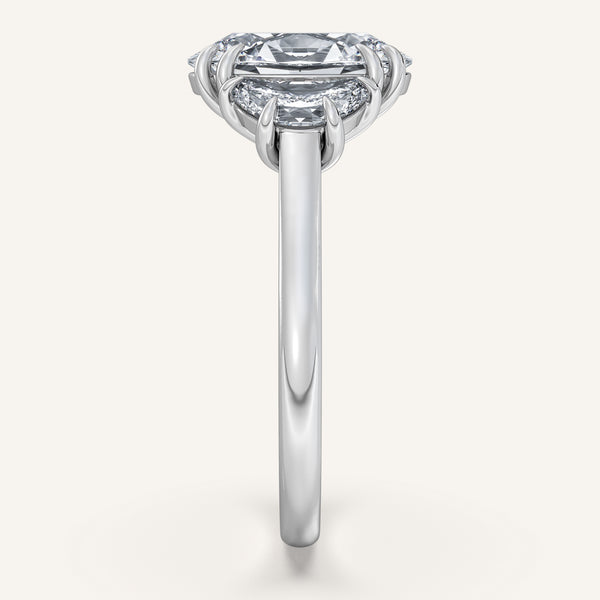 Oval Three Stone Cresent Engagement Ring | Platinum