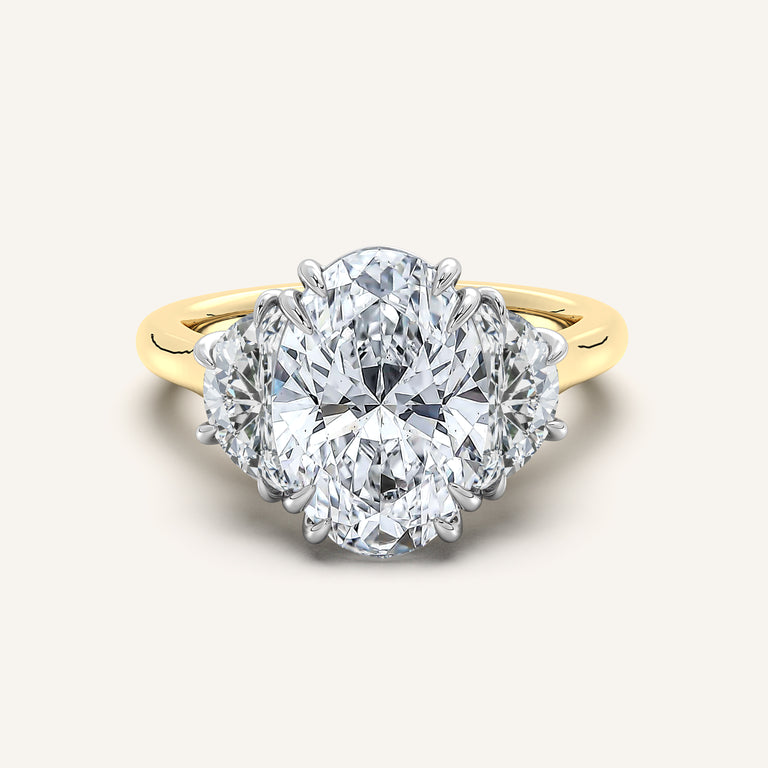 Image for Oval Three Stone Cresent Engagement Ring | 18k Two Tone