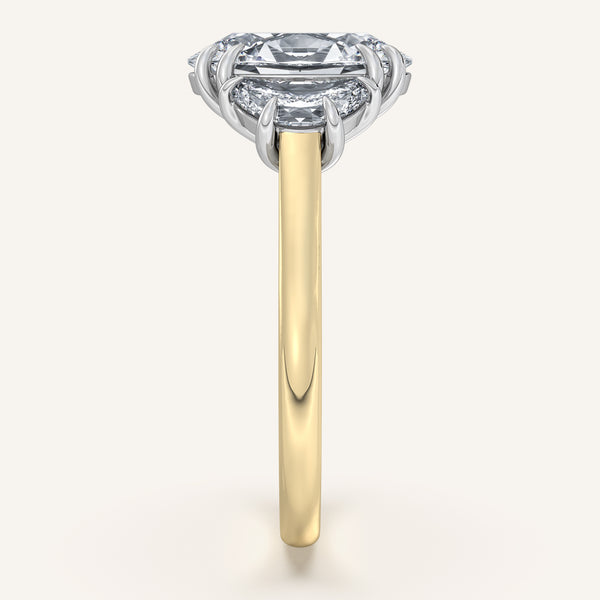 Oval Three Stone Cresent Engagement Ring | 18k Two Tone