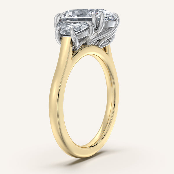 Oval Three Stone Cresent Engagement Ring | 14k Two Tone
