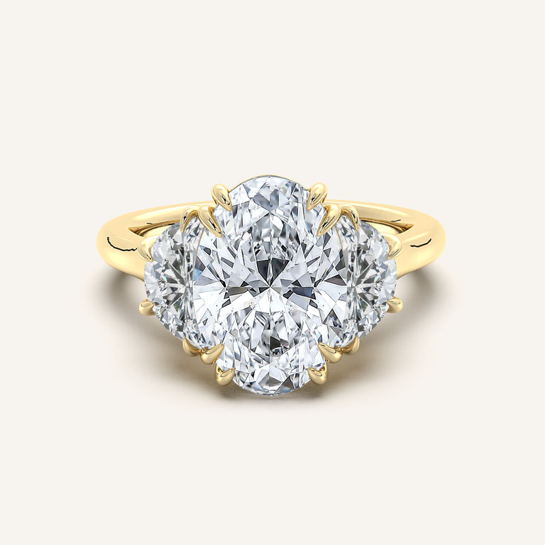Image for Oval Three Stone Cresent Engagement Ring | 18k Yellow Gold