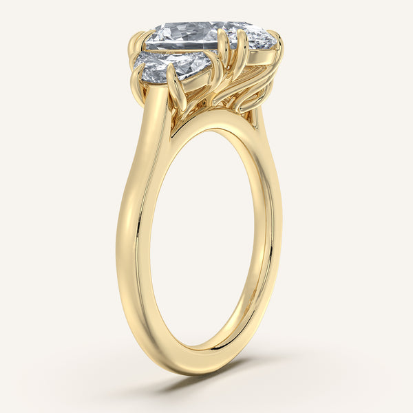 Oval Three Stone Cresent Engagement Ring | 14k Yellow Gold
