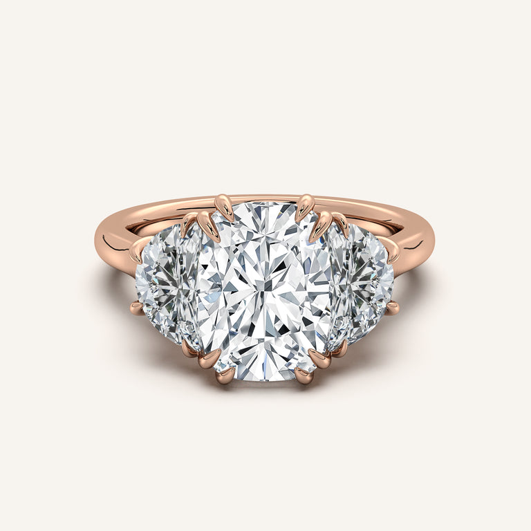Image for Cushion Cut Three Stone Halfmoon Engagement Ring | 14k Rose Gold