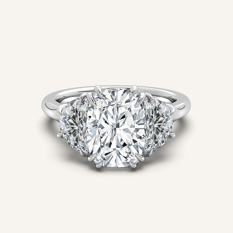 Image for Cushion Cut Three Stone Halfmoon Engagement Ring | 14k White Gold