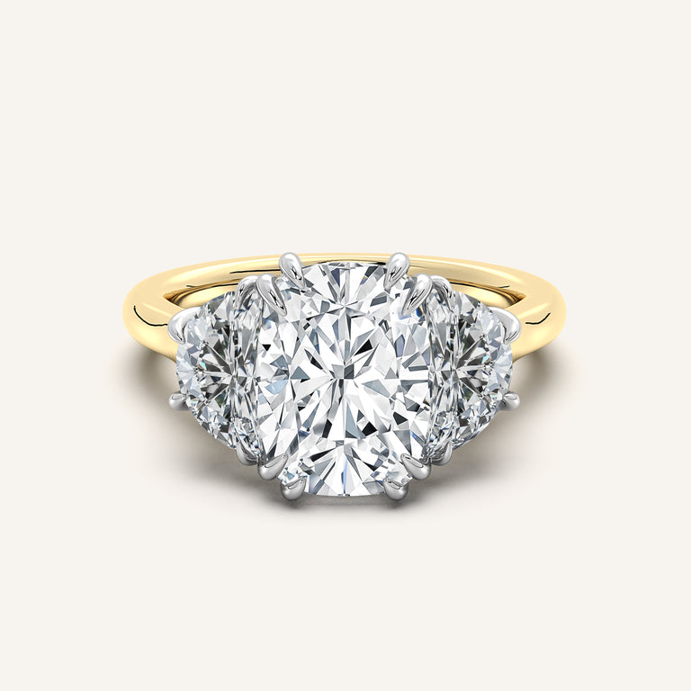 Image for Cushion Cut Three Stone Halfmoon Engagement Ring | 18k Two Tone