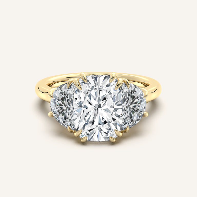 Image for Cushion Cut Three Stone Halfmoon Engagement Ring | 14k Yellow Gold