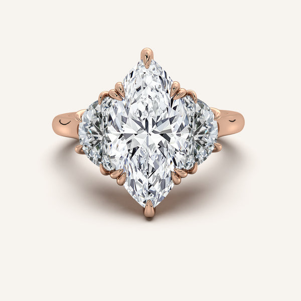 Marquise Three Stone Cresent Engagement Ring | 18k Rose Gold
