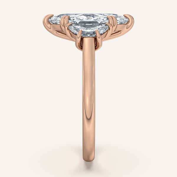 Marquise Three Stone Cresent Engagement Ring | 18k Rose Gold