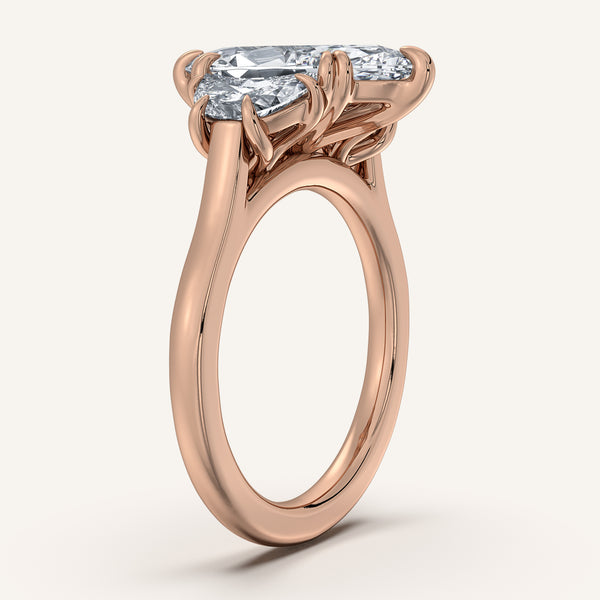 Marquise Three Stone Cresent Engagement Ring | 18k Rose Gold