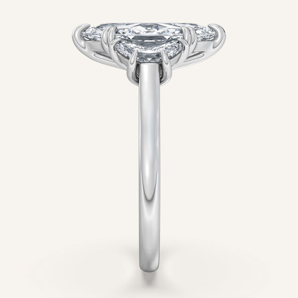 Marquise Three Stone Cresent Engagement Ring | Platinum