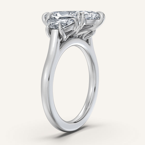 Marquise Three Stone Cresent Engagement Ring | 18k White Gold