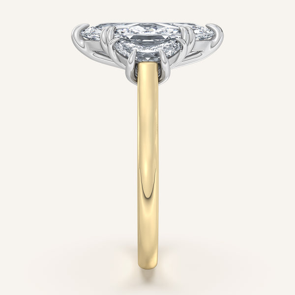 Marquise Three Stone Cresent Engagement Ring | 18k Two Tone