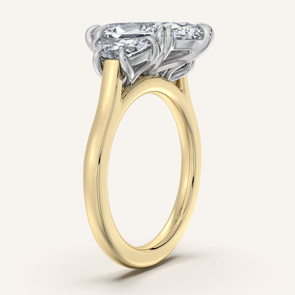 Marquise Three Stone Cresent Engagement Ring | 18k Two Tone