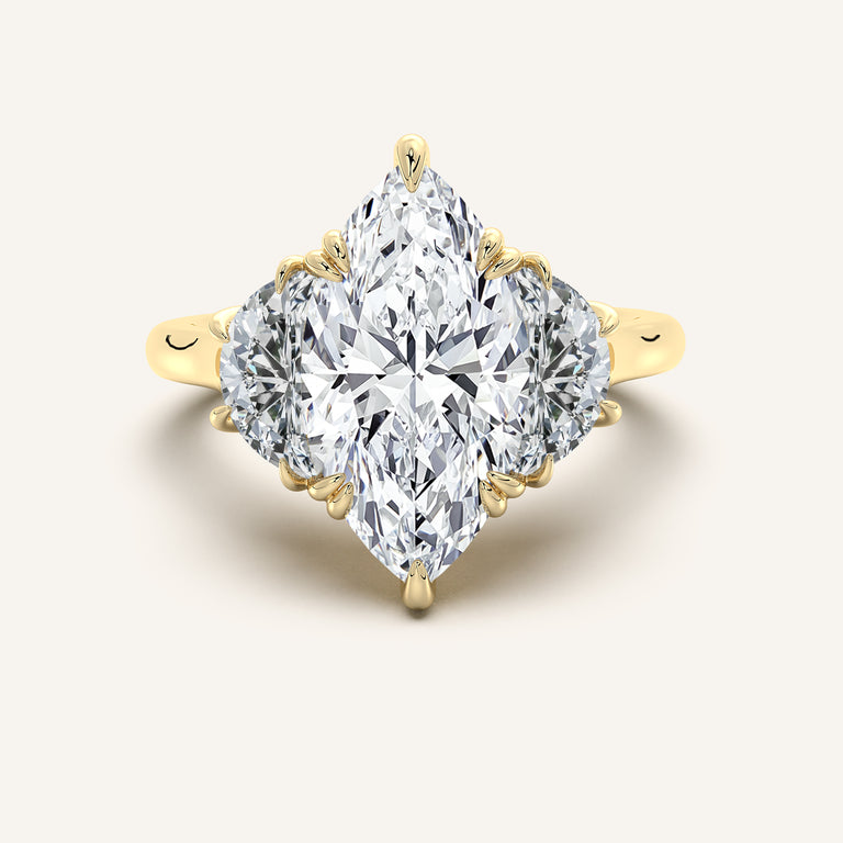 Image for Marquise Three Stone Cresent Engagement Ring | 18k Yellow Gold