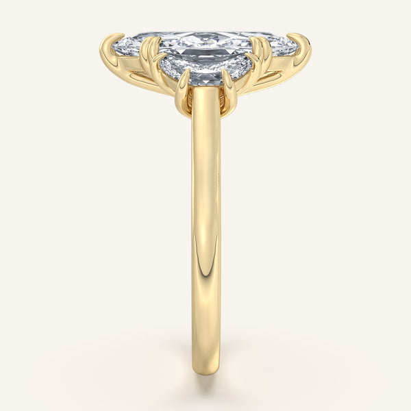 Marquise Three Stone Cresent Engagement Ring | 18k Yellow Gold