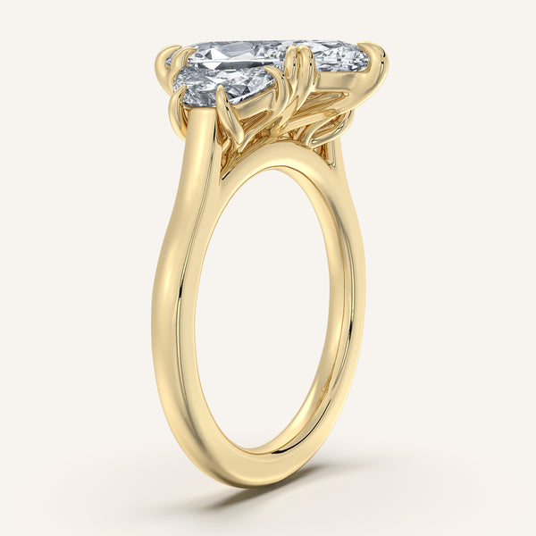 Marquise Three Stone Cresent Engagement Ring | 18k Yellow Gold