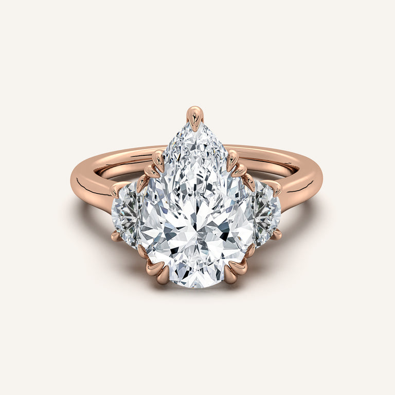 Image for Pear Shape Three Stone Halfmoon Engagement Ring | 18k Rose Gold
