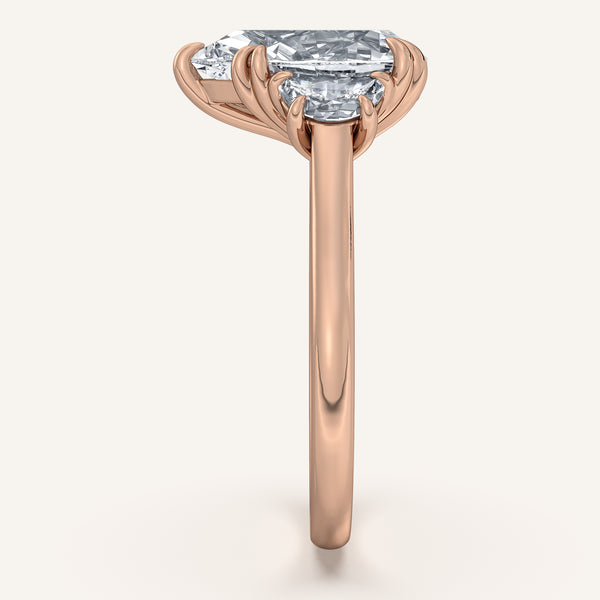 Pear Shape Three Stone Halfmoon Engagement Ring | 18k Rose Gold