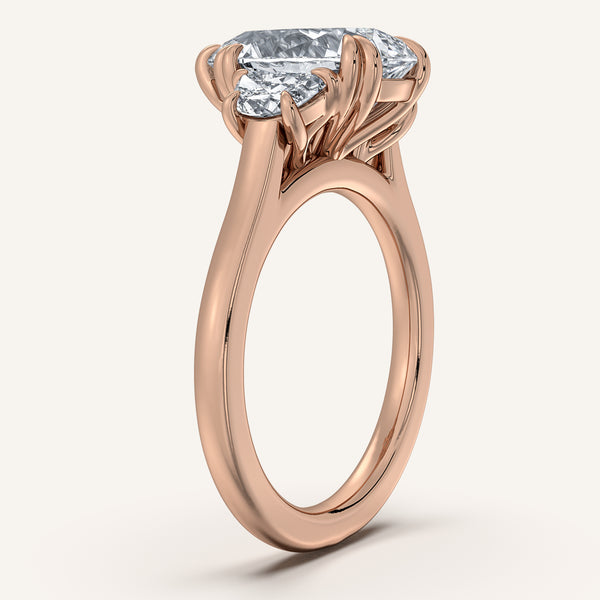 Pear Shape Three Stone Halfmoon Engagement Ring | 18k Rose Gold