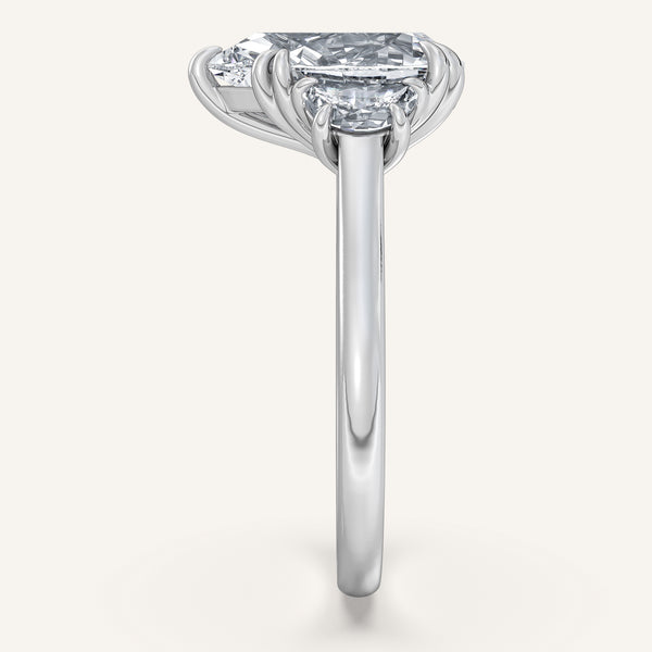 Pear Shape Three Stone Halfmoon Engagement Ring | Platinum