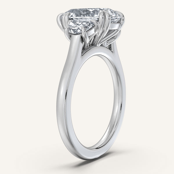 Pear Shape Three Stone Halfmoon Engagement Ring | 14k White Gold