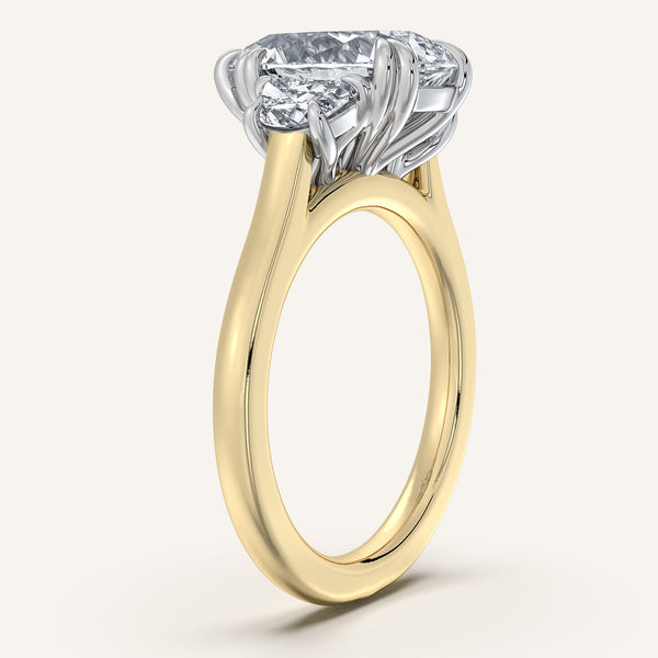 Pear Shape Three Stone Halfmoon Engagement Ring | 18k Two Tone