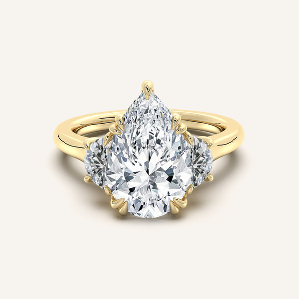 Pear Shape Three Stone Halfmoon Engagement Ring | 18k Yellow Gold