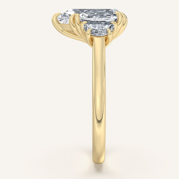 Pear Shape Three Stone Halfmoon Engagement Ring | 18k Yellow Gold
