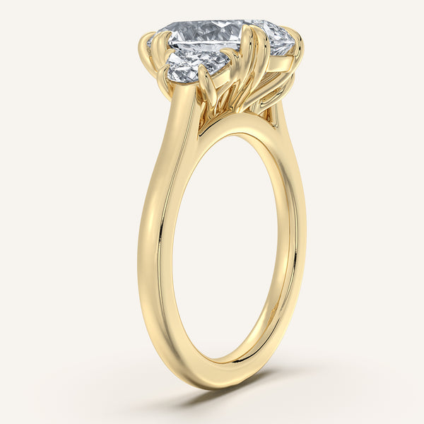 Pear Shape Three Stone Halfmoon Engagement Ring | 18k Yellow Gold