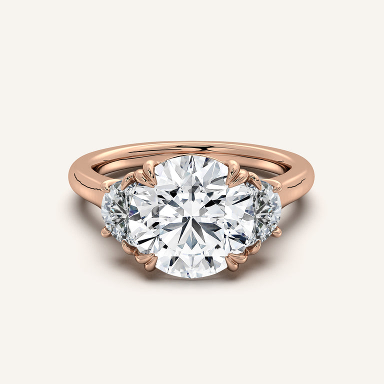 Image for Round Three Stone Halfmoon Ring | 18k Rose Gold