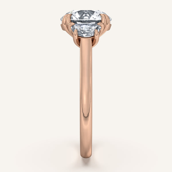 Round Three Stone Halfmoon Ring | 18k Rose Gold