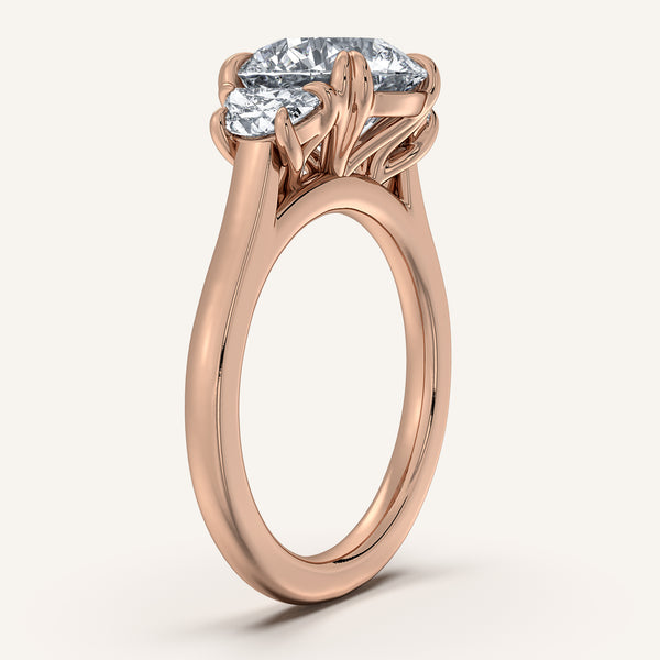Round Three Stone Halfmoon Ring | 18k Rose Gold