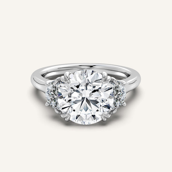 Round Three Stone Halfmoon Ring | 18k White Gold