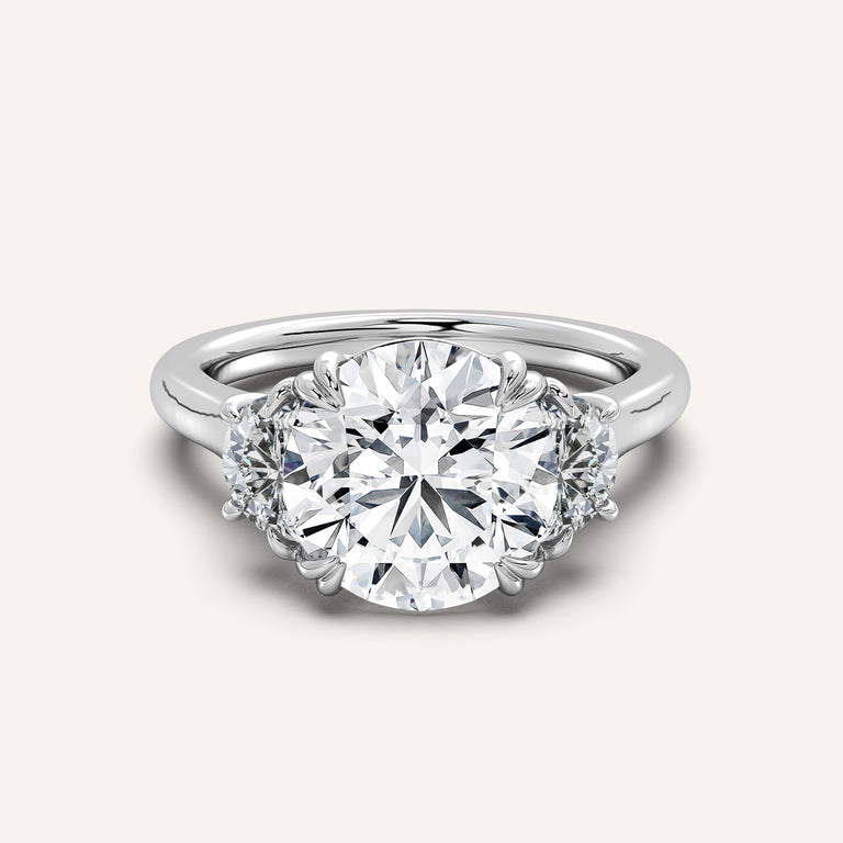 Image for Round Three Stone Halfmoon Ring | 18k White Gold