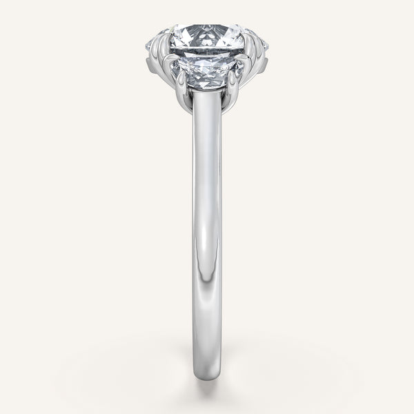 Round Three Stone Halfmoon Ring | 18k White Gold